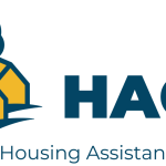 a logo with green trees above yellow houses and an acronym HAC